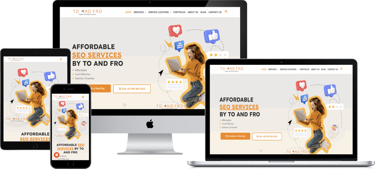To and Fro website design shown across desktop, laptop, tablet, and mobile screens