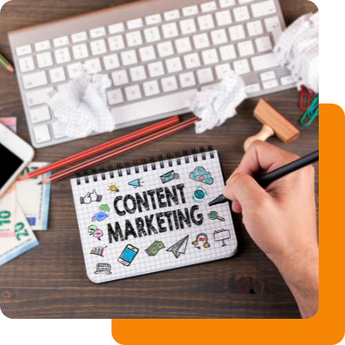 Content Marketing concept brainstorming by the office desk with stationery