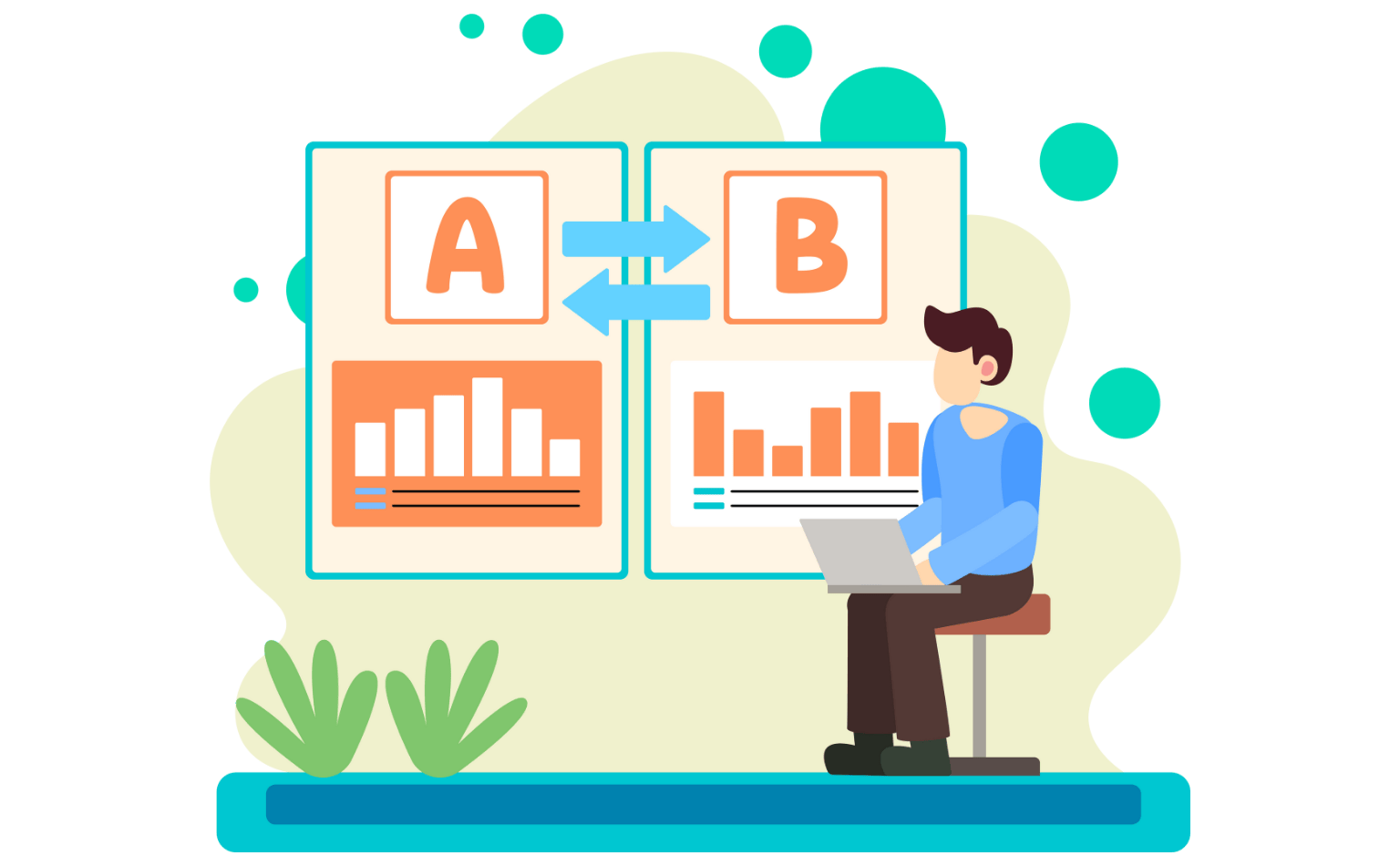 Business team AB testing comparison illustration